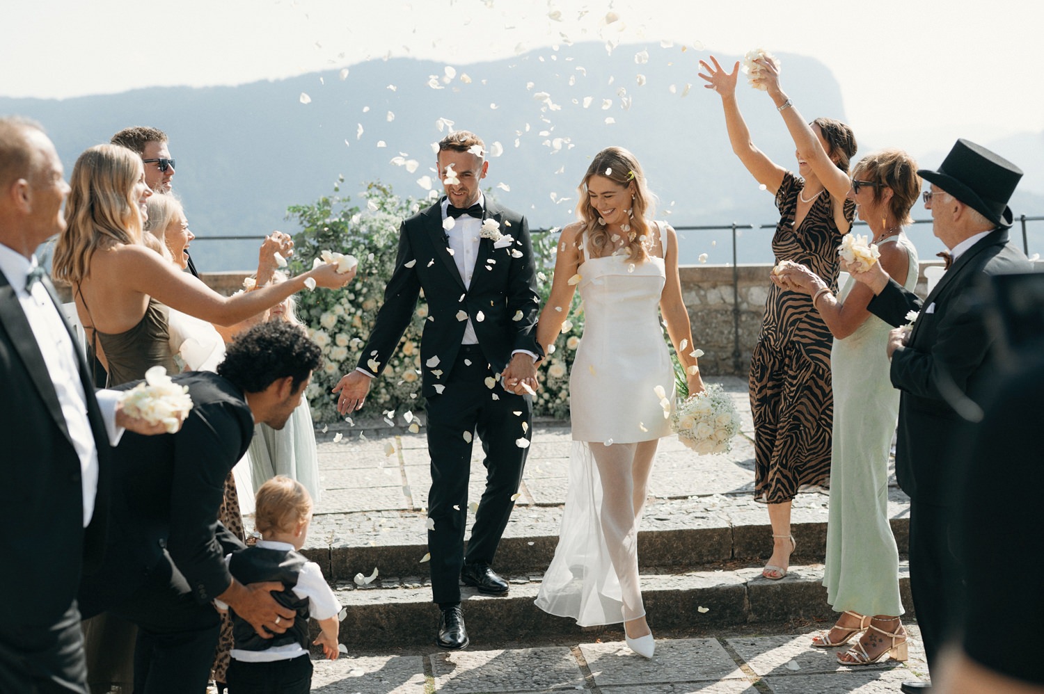 civil ceremony exit with bride and groom at lake bled castle