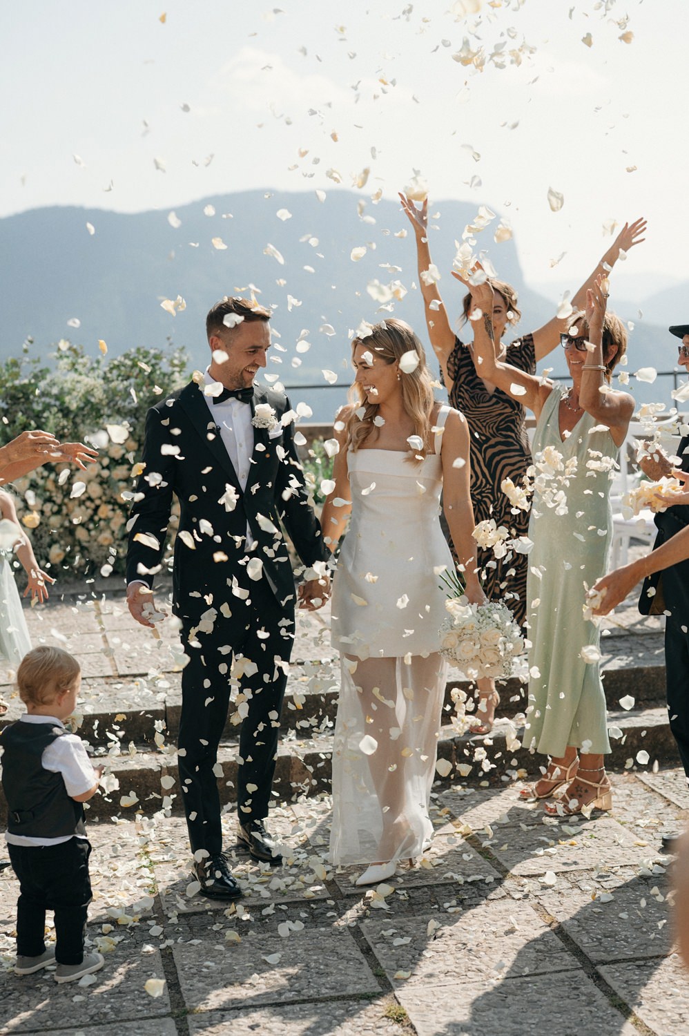 civil ceremony exit with bride and groom at lake bled castle
